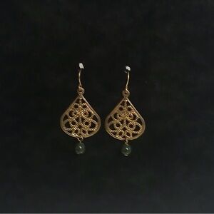 Elegant Gold Filigree Earrings with Green Accents